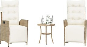 vidaXL 3 részes bézs polyrattan bisztrógarnitúra párnával