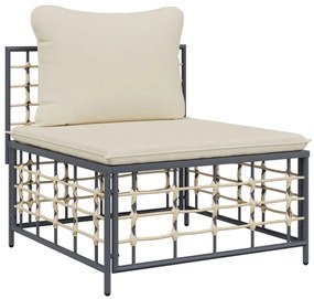10 részes antracitszürke polyrattan kerti ülőgarnitúra párnával