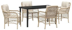 vidaXL Kert étkező szett párnával 5 pcs Bézs polirattan