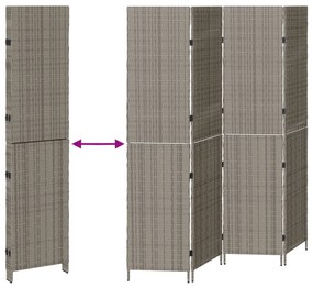 4 Paneles Összecsukható Szobaelválasztó Szürke 195x180 cm Poli Rattan