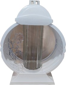 Üveg Mécses Kápolna fehér ovális ezüst rózsával Nagy 32cm