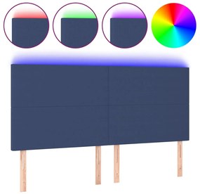 kék szövet LED-es fejtámla 160x5x118/128 cm