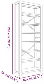 7-szintes tömör akácfa könyvespolc 80 x 30 x 200 cm