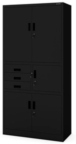 Fém iratszekrény széffel és fiókokkal FILIP II, 900 x 1850 x 400 mm, fekete