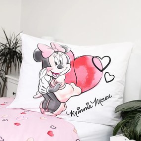 Fehér-rózsaszín egyszemélyes pamut gyerek ágyneműhuzat 140x200 cm Minnie "White" – Jerry Fabrics