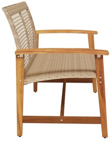 bézs polyrattan és akácfa kerti pad 112 cm