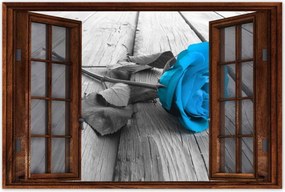 Poszterek 60x40 Kék rózsa a deszkákon