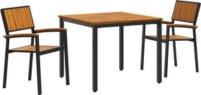 vidaXL Kert étkező szett 3 pcs Fekete Tömör Akácfa