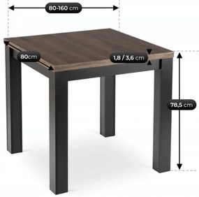 MAX bővíthető étkezőasztal 80–160 cm, dió/fekete színben