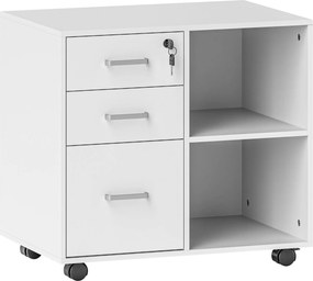 HOMCOM Irodai Dokumentumtároló Fiók 3 Fiókkal, Kerekeken Görgethető Fa Irodai Bútor, Zárható Fiókkal és Kulccsal, Irodához és Tanuláshoz, 60x40x56 cm,