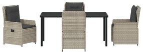 5 darabos Kerti Étkezőszett Világosszürke Poli Rattan, Kerti Asztal Fekete 160x80x73 cm Edzett Üveg