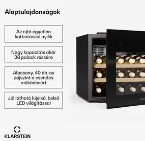 Klarstein Rhone 28 Duo borhűtő, 28 palack, LED vezérlés, push-to-open, csendes