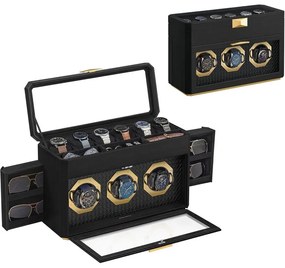 Óradoboz, függőleges óravitrin üvegablakkal, állítható óratartók, fekete