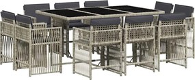 vidaXL 11 részes világosszürke polyrattan kerti ülőgarnitúra párnákkal