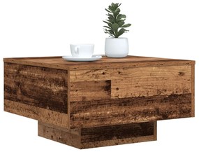 Dohányzóasztal LED világítással, Régi fa 55x55x31 cm