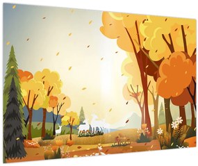 Kép - őszi táj, illusztrációk (90x60 cm)