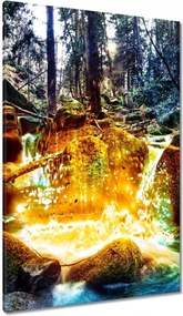 Vászonkép 80x120 Hegyi patak a sziklák és a növény közöttlin Vízesés Tájkép