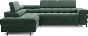 Zöld buklé kinyitható-tárolóhelyes sarokkanapé (bal oldali-L alakú) Ferucce – ELTAP