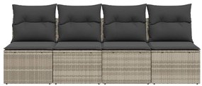 4 személyes világosszürke polyrattan kerti kanapé párnával