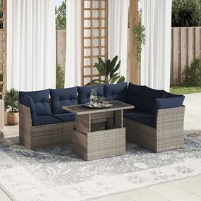 7 részes fekete polyrattan akácfa kerti ülőgarnitúra párnával
