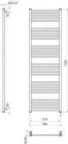 Sapho - Elektromos törölközőszárító METRO-E 800W/230V 60x162 cm matt fekete