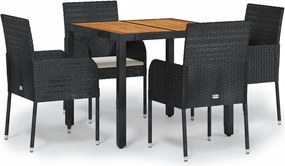 vidaXL 5 részes fekete polyrattan kerti étkezőgarnitúra párnákkal