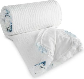 Dekoratív ágytakaró Noa 170x210 fehér kék fodros szélű virágos