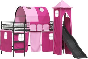 vidaXL Gyerekek Loft Ágykerete Fekete és Rózsaszín 79,5 x 200 cm Fém