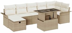 vidaXL Kerti Kanapé Szett párnával tárolóval 8 pcs Bézs Poli rattan