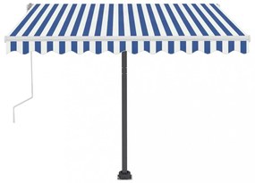 kék és fehér kézzel kihúzható LED-es napellenző 350x250 cm