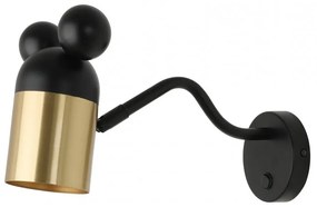 Fekete-aranyszínű gyerek fali lámpa fém búrával Mouse – GTV
