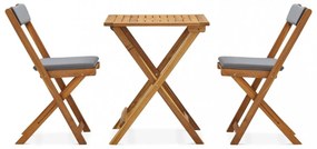 3 darabos összecsukható tömör akácfa bisztrószett párnákkal