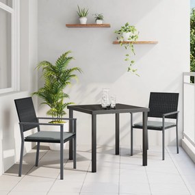 3 Részes Kerti Étkező Szett Párnákkal Fekete Poli Rattan