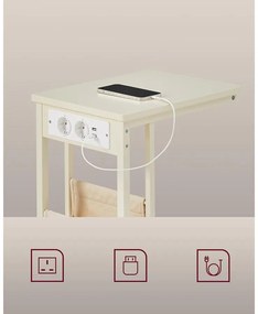 Oldalasztal, éjjeliszekrény beépített elosztóval krémfehér színben