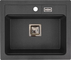 Gránit mosogató Konyhai mosogató York fekete egymedencés 59 x 50 cm