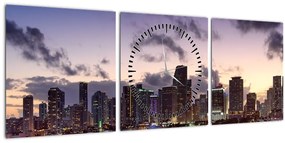 Kép - nagy város felhőkarcolói (órával) (90x30 cm)
