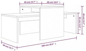 füstös tölgy színű szerelt fa dohányzóasztalszett 100x48x40 cm