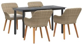vidaXL Kert étkező szett párnával 5 pcs Bézs polirattan