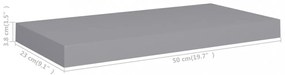 4 db szürke MDF lebegő fali polc 50 x 23 x 3,8 cm