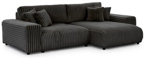 Sötétszürke kordbársony kinyitható-tárolóhelyes sarokkanapé (jobb oldali) Sarina – Ropez