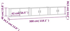 3 db sonoma tölgy színű fali TV-szekrény 100 x 34,5 x 40 cm