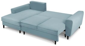 Világoskék kordbársony kinyitható tárolóhelyes sarokkanapé (bal oldali-heverő résszel) Kyoto – Cosmopolitan Design
