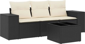 vidaXL 4 részes fekete polyrattan kerti ülőgarnitúra párnákkal