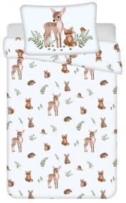 Fehér-barna pamut gyerek ágyneműhuzat babaágyhoz 100x135 cm Forest Animals – Jerry Fabrics