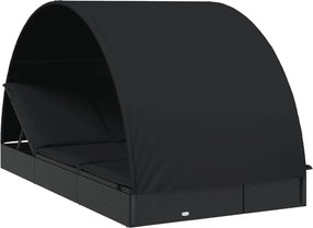 vidaXL 2 személyes fekete polyrattan napágy kerek tetővel 213x118x97cm