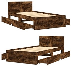 füstös tölgyszínű szerelt fa ágykeret fejtámlával 100 x 200 cm