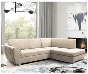 SERPA L-alakú, jobb oldali, kihúzható sarokülőgarnitúra tárolóval, bézs