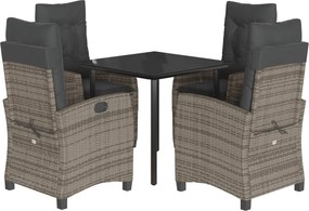 vidaXL 5 részes szürke polyrattan kerti étkezőgarnitúra párnával