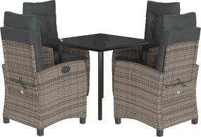 vidaXL 5 részes szürke polyrattan kerti étkezőgarnitúra párnával