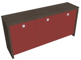 Verno alacsony szekrény 188 x 46 x 90 cm, üvegajtó, antracit tölgy / piros